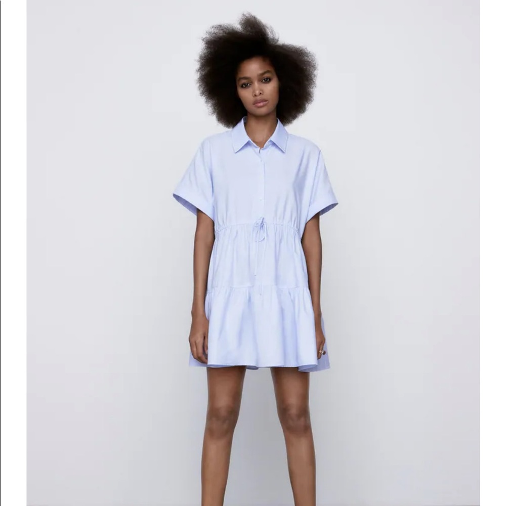 Zara Tiered Oxford Dress Size Medium New With Tags